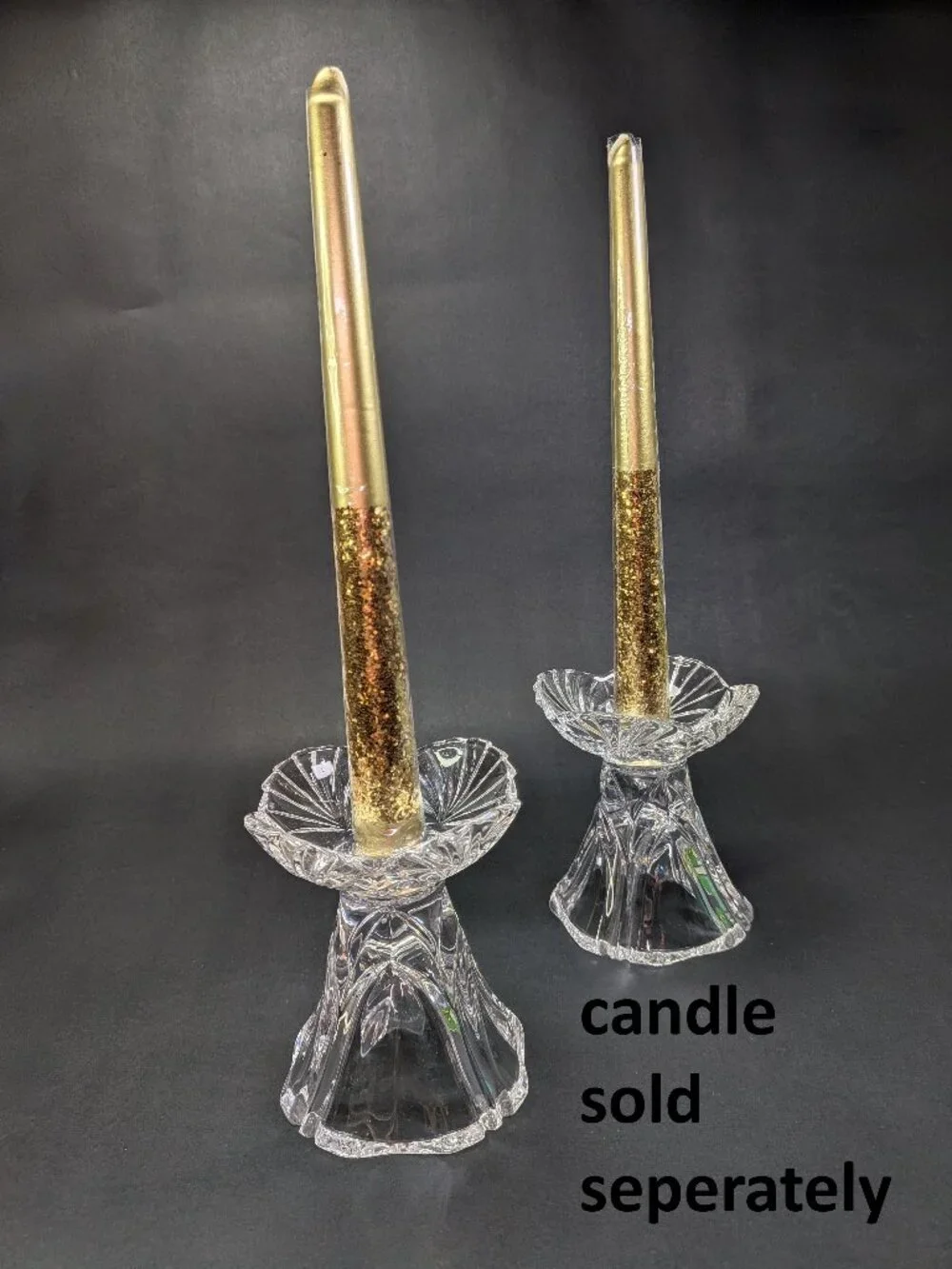 VTG 60s Crystal Reversible Candle Holders Dual Taper Rose Bowl Set of 2 Rings